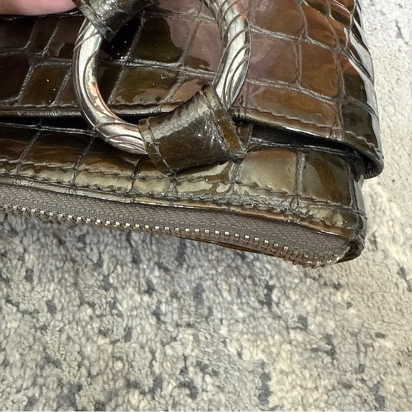 Brighton Faux Crocodile Patent Leather Crossbody Bag Purse Green Flaws - Picture 7 of 13